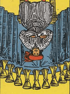 Tarot karta Devetica kelihi — obrnjeno