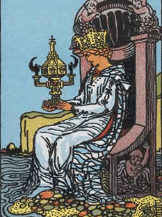 Tarot karta Kraljica kelihi — pokončno
