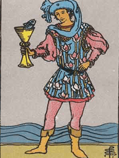 Tarot karta Paž kelihi — pokončno