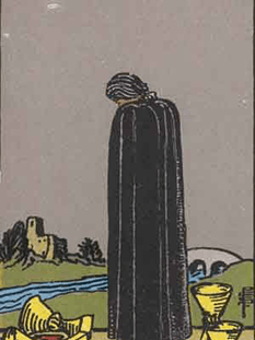 Tarot karta Petica kelihi — pokončno