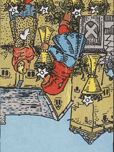 Tarot karta Šestica kelihi — obrnjeno