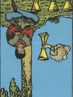 Tarot karta Štirica kelihi — obrnjeno