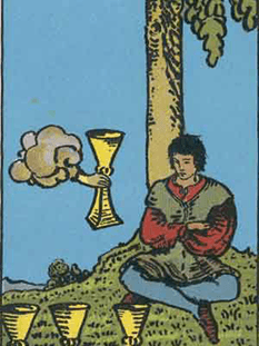 Tarot karta Štirica kelihi — pokončno