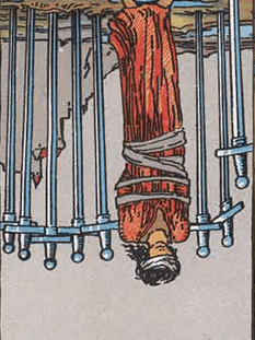 Tarot karta Osmica meči — obrnjeno