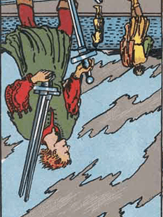 Tarot karta Petica meči — obrnjeno