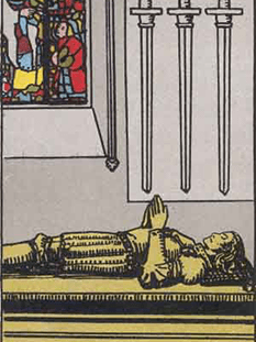 Tarot karta Štirica meči — pokončno