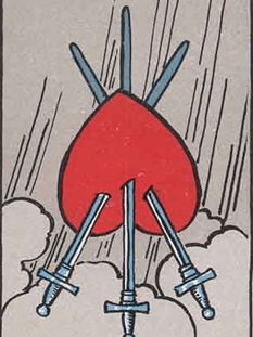Tarot karta Trojka meči — obrnjeno