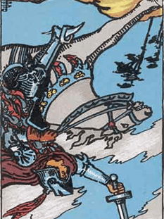 Tarot karta Vitez meči — obrnjeno