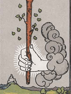 Tarot karta As palice — pokončno