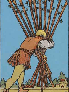 Tarot karta Desetica palice — pokončno