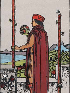Tarot karta Dvojka palice — pokončno