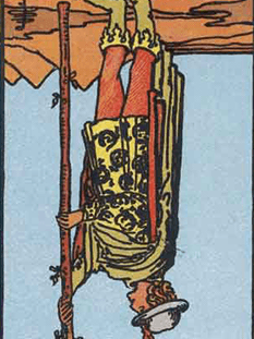 Tarot karta Paž palice — obrnjeno