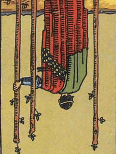 Tarot karta Trojka palice — obrnjeno