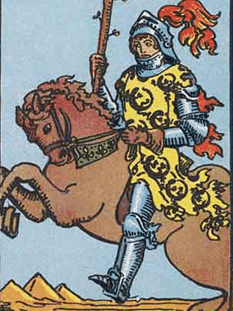 Tarot karta Vitez palice — pokončno