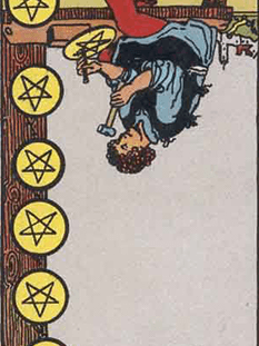 Tarot karta Osmica pentakli — obrnjeno