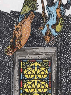 Tarot karta Petica pentakli — obrnjeno