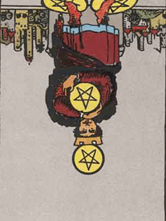 Tarot karta Štirica pentakli — obrnjeno