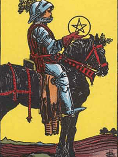 Tarot karta Vitez pentakli — pokončno