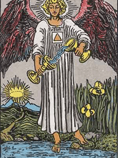 Tarot karta Zmernost — pokončno